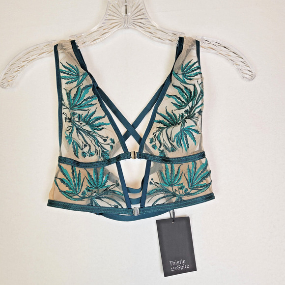 Thistle and Spire Other - Thistle and Spire Womens Cannabis Floral Sheer Embroidered Bra Size XS+ Green